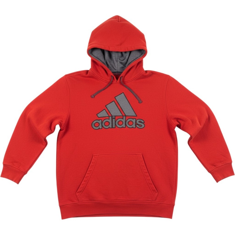 Adidas Hoodie Mens Large Embroidered Logo Pullover Red